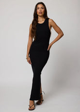Rib High Neck Maxi Dress