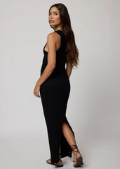 Rib High Neck Maxi Dress