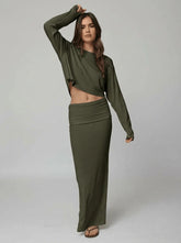 Rib Fold Down Maxi Skirt