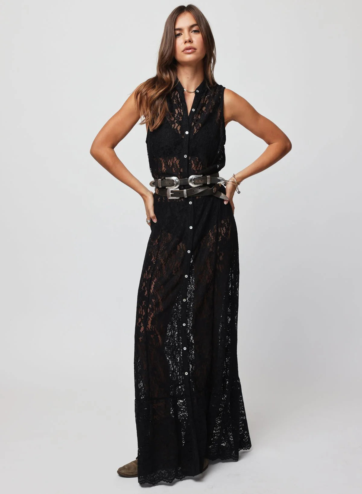 The Lace Button Front Maxi Dress