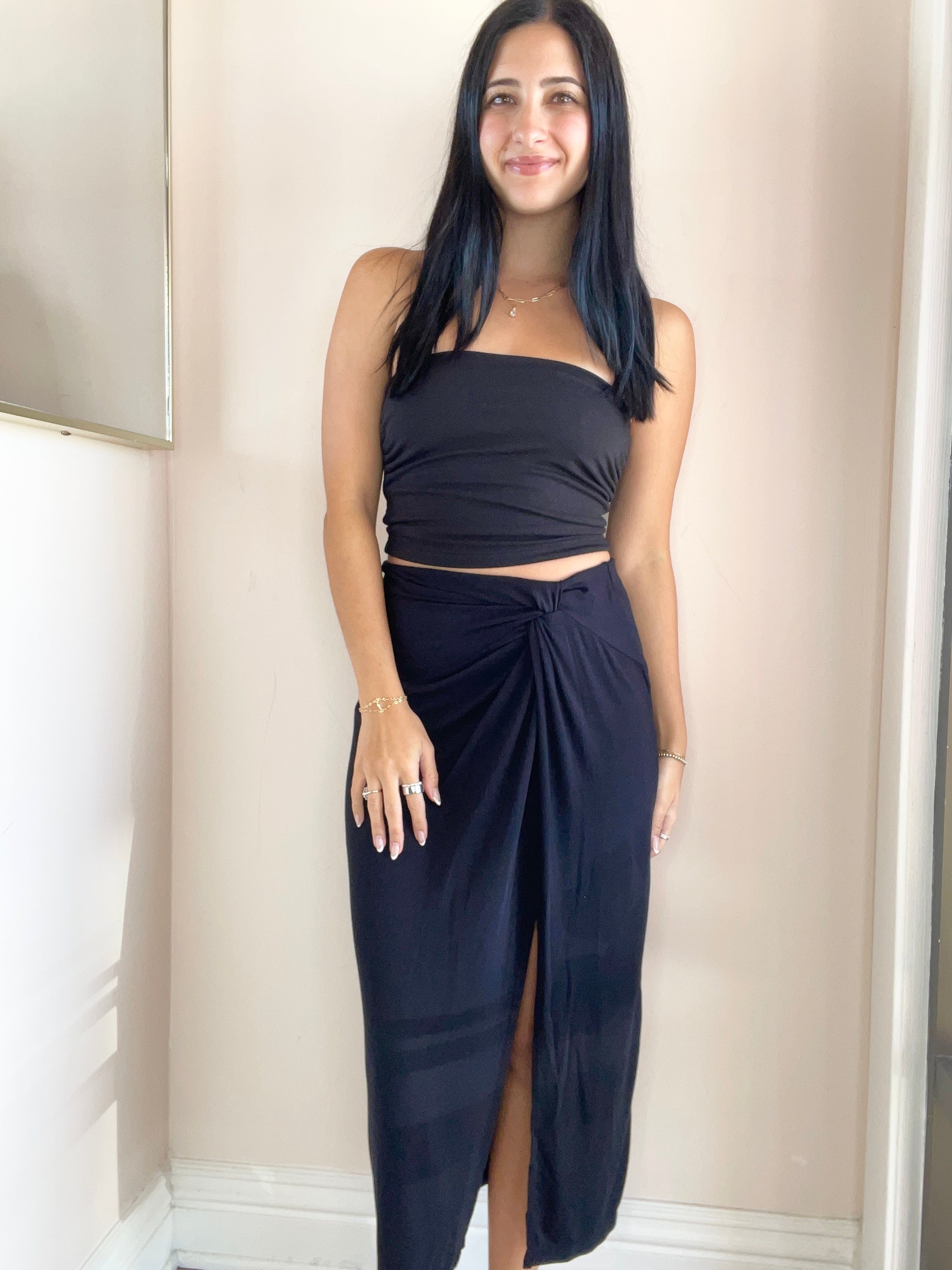 2x1 Fine Rib Twist Waist Tulip Skirt