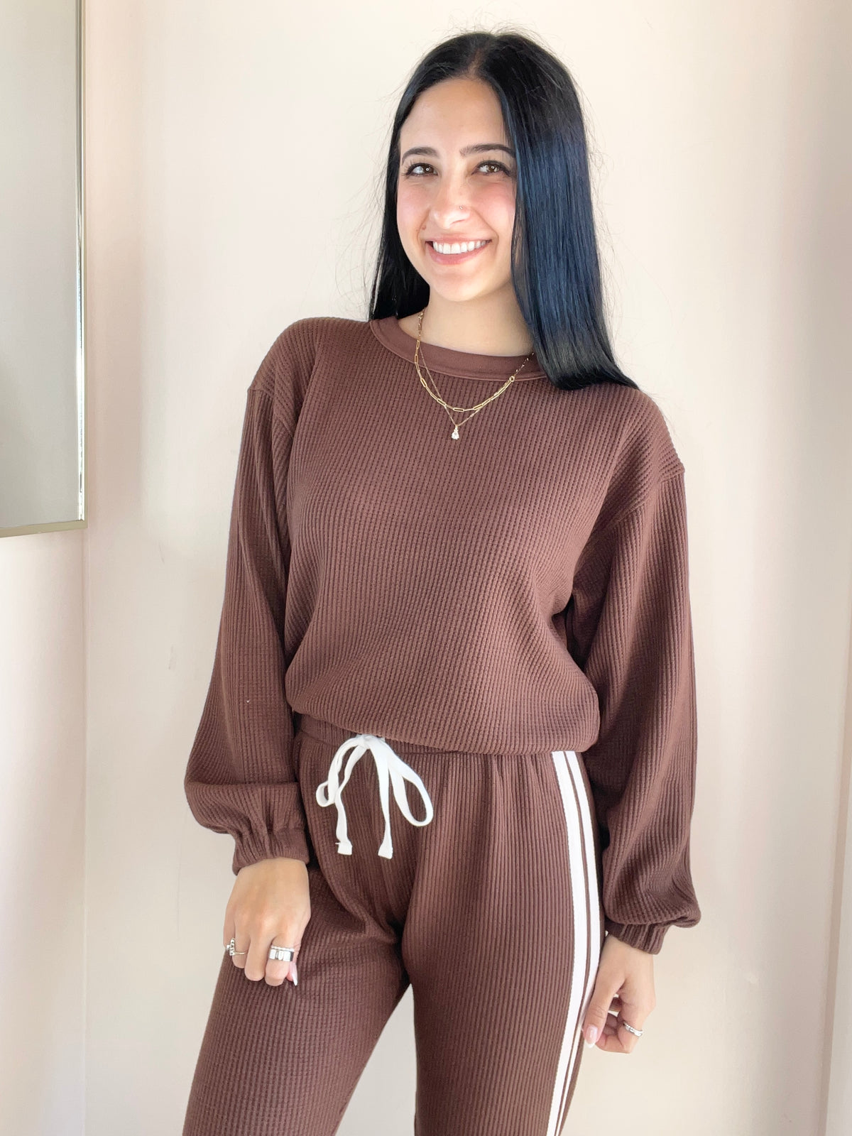 Drop Shoulder LS Elastic Hem Top