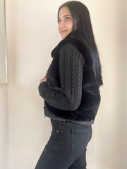 Maia Cropped Fur Cabled Sleeves Sweater