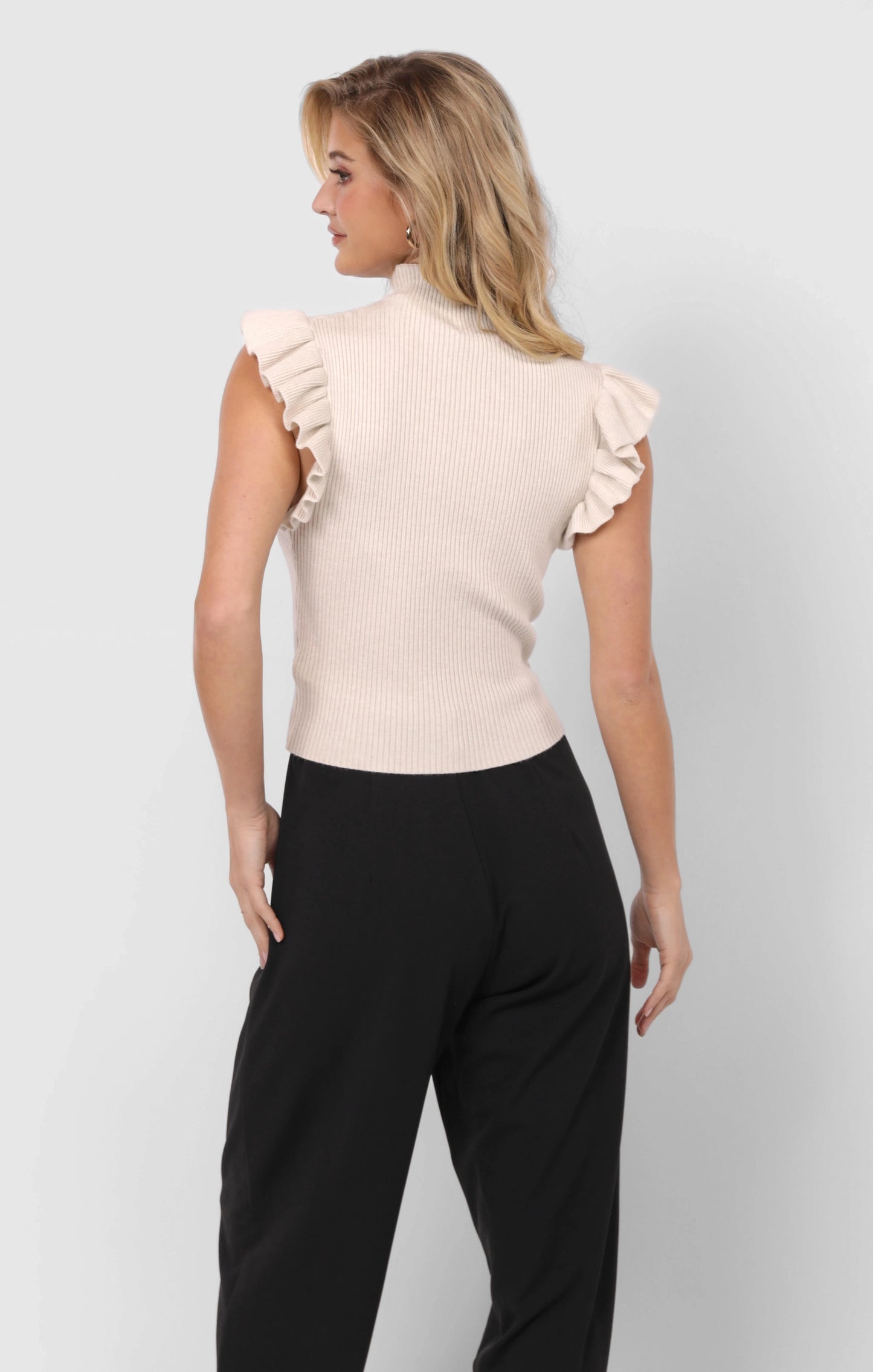 Tiffany Mock Neck Ruffle Tank Sweater