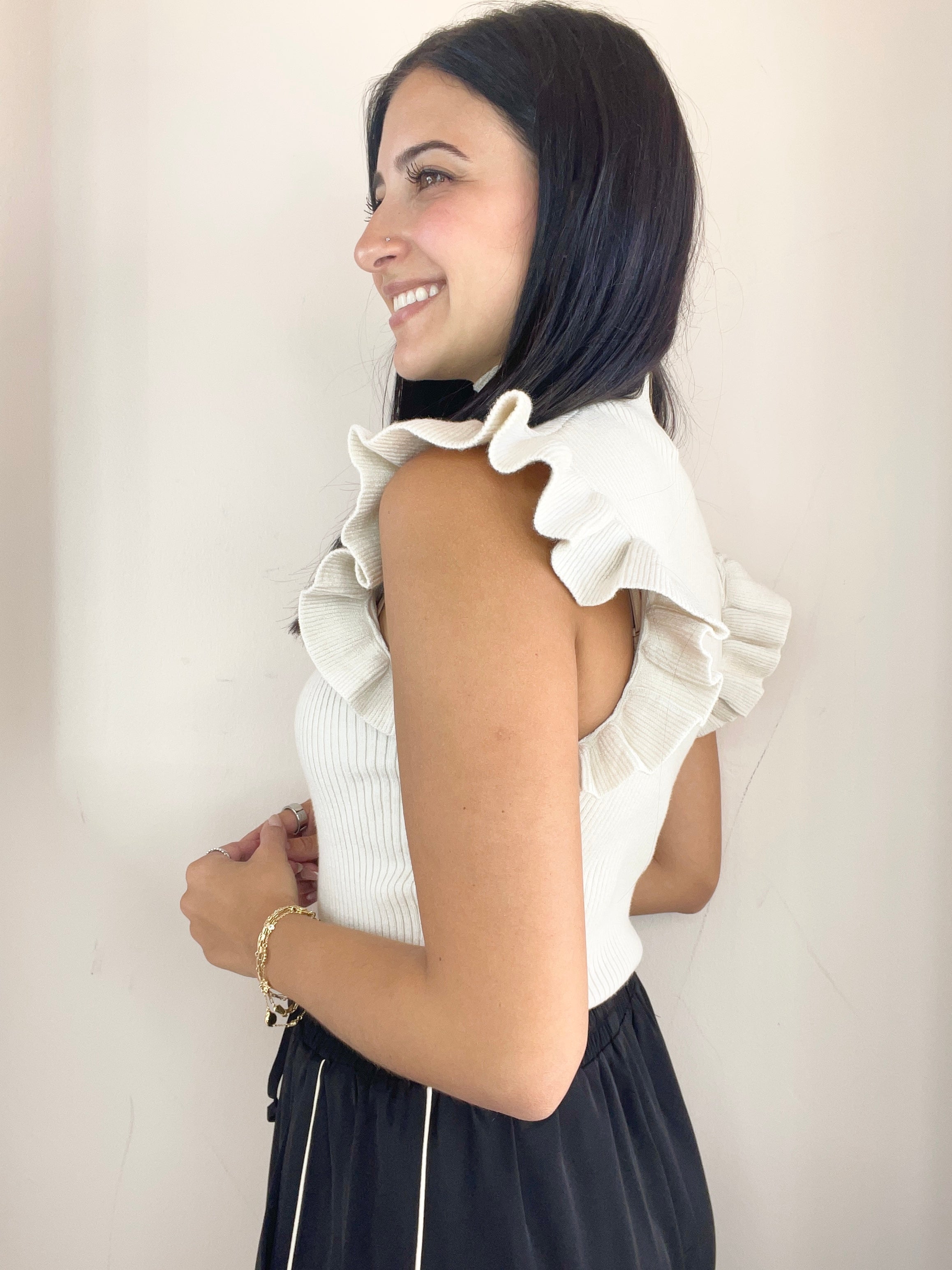 Tiffany Mock Neck Ruffle Tank Sweater
