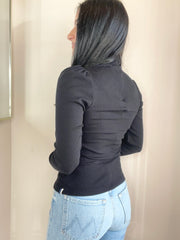 2x1 Fine Rib Puff Sleeve Turtleneck
