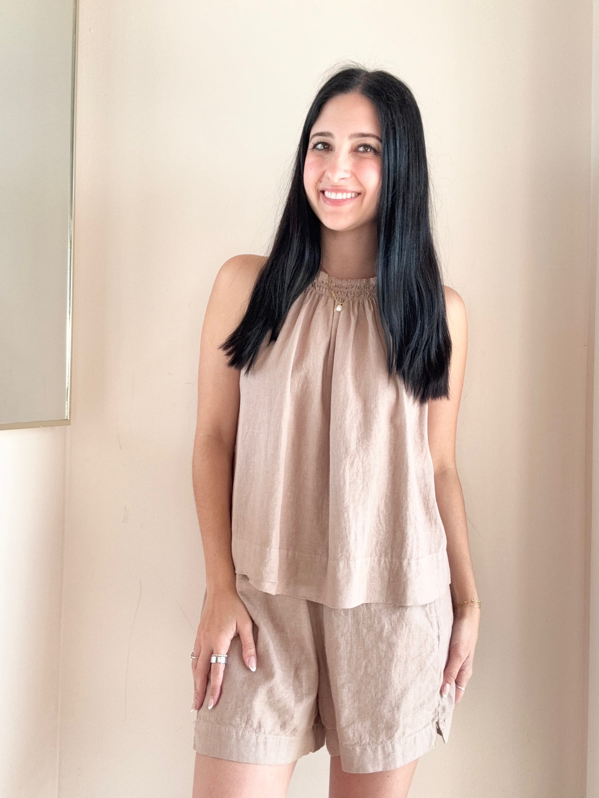 Linen Smocked Halter Top