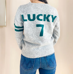 Lucky 7 V-Neck Intarsia Sweater