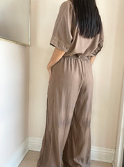 Linen Double Piped Wide Leg Pant