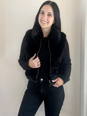 Maia Cropped Fur Cabled Sleeves Sweater