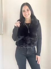 Maia Cropped Fur Cabled Sleeves Sweater