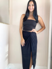 2x1 Fine Rib Twist Waist Tulip Skirt