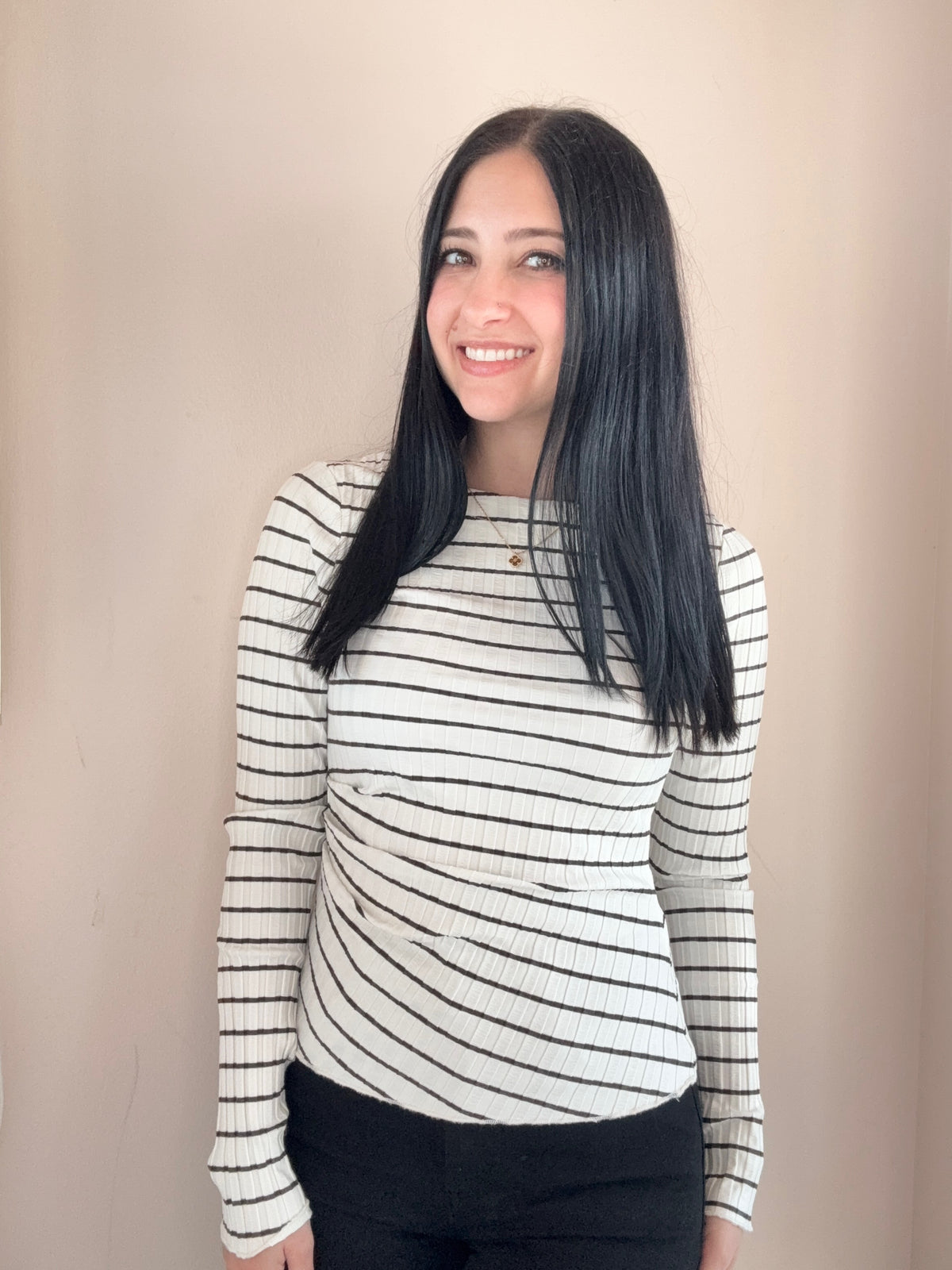 12x12 Rib Stripe LS Boatneck Top