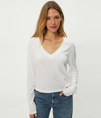 Brea Cropped LS V Neck Tee