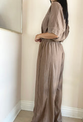 Linen Double Piped Wide Leg Pant