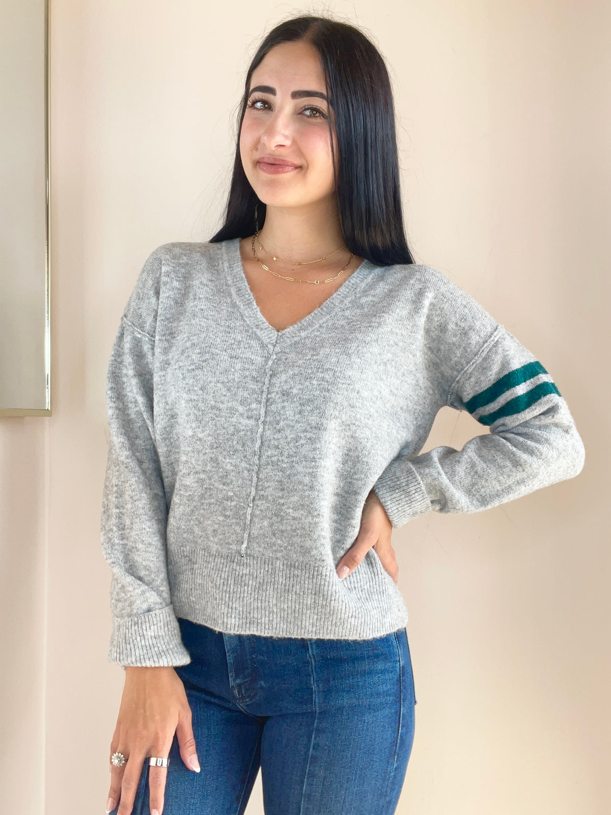 Lucky 7 V-Neck Intarsia Sweater