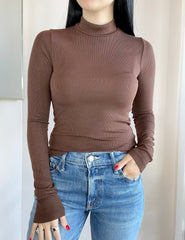 Fine 2x1 Rib L/S Mock Neck Top