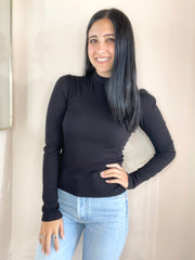 2x1 Fine Rib Puff Sleeve Turtleneck