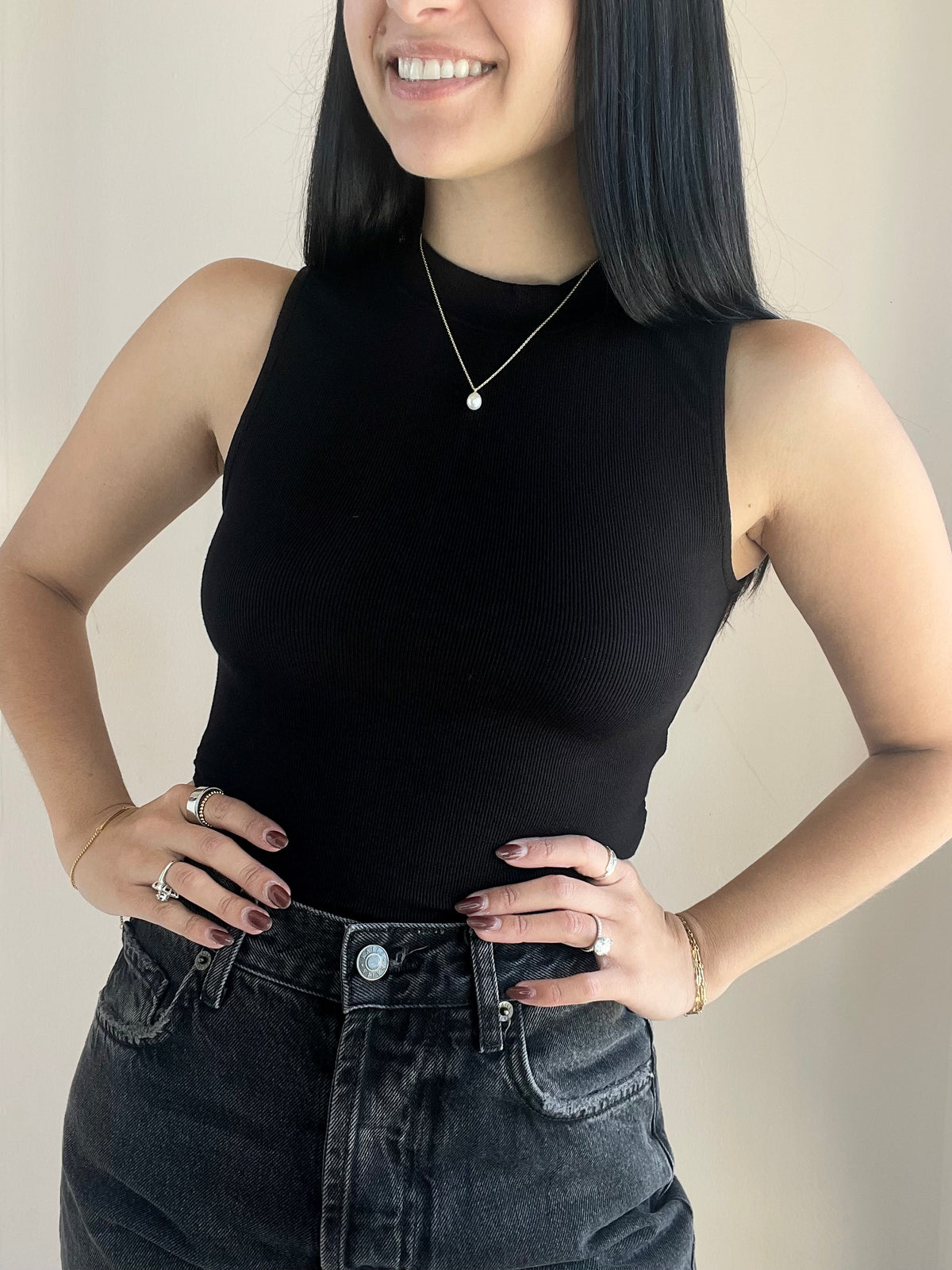 Ronan Mock Neck Ruched Knit Tank