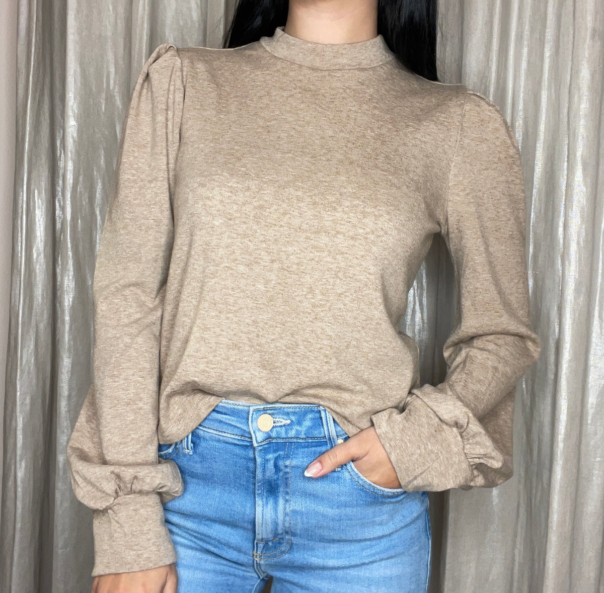 Rhapsody Mockneck Balloon Sleeve Top