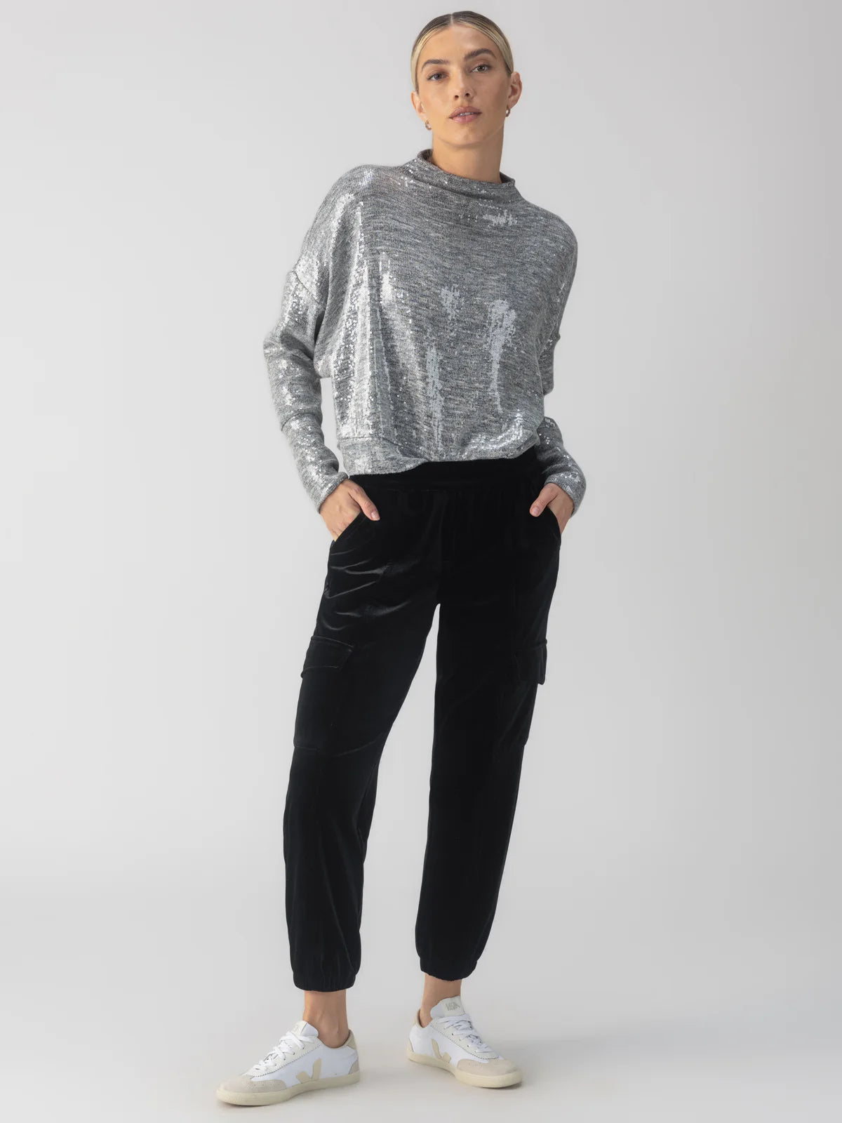 Sequin Funnel Neck Top