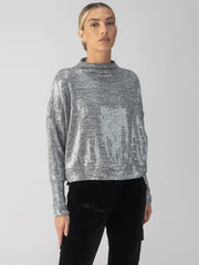 Sequin Funnel Neck Top