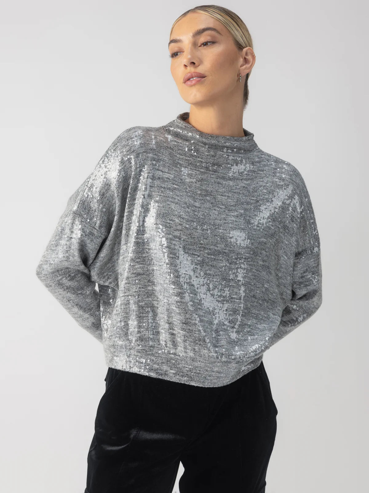 Sequin Funnel Neck Top