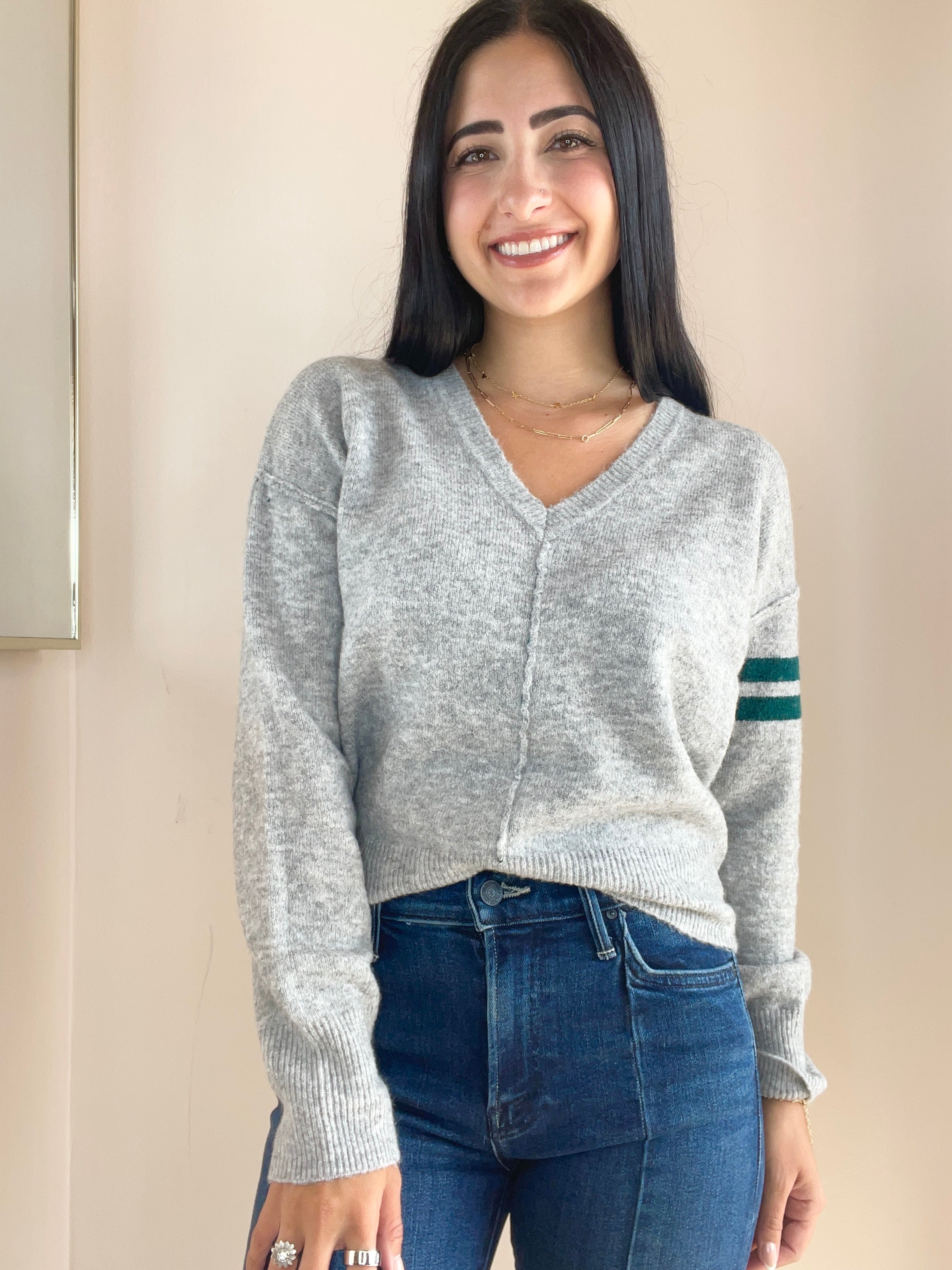 Lucky 7 V-Neck Intarsia Sweater