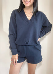 Horizontal Rib V Neck Pullover