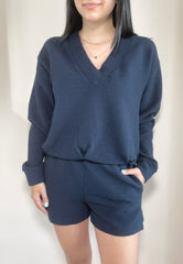 Horizontal Rib V Neck Pullover