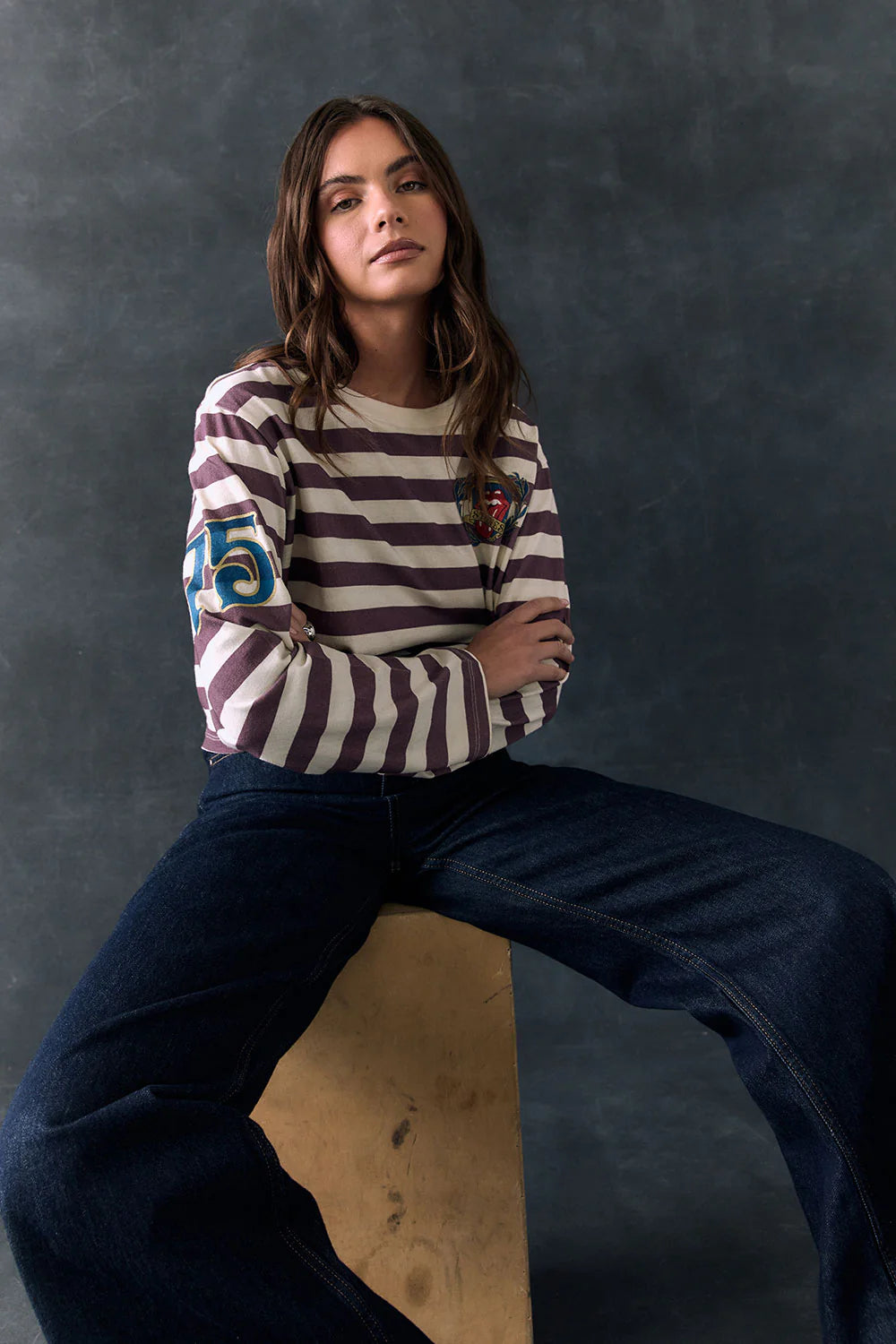 The Rolling Stones Rugby Long Sleeve – Striped Crop Pullover