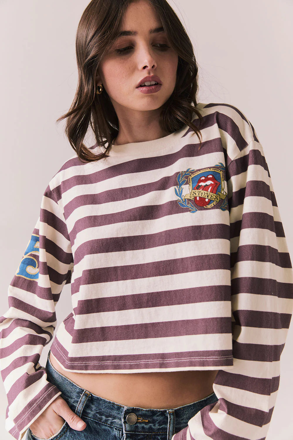 The Rolling Stones Rugby Long Sleeve – Striped Crop Pullover