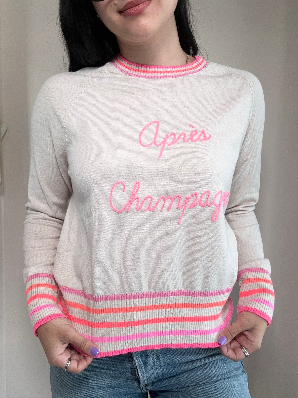 Eco Cotton Crew Striped Sweater | Après Champagne Embroidery