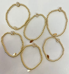 CZ Initial Beaded Stretchy Bracelets