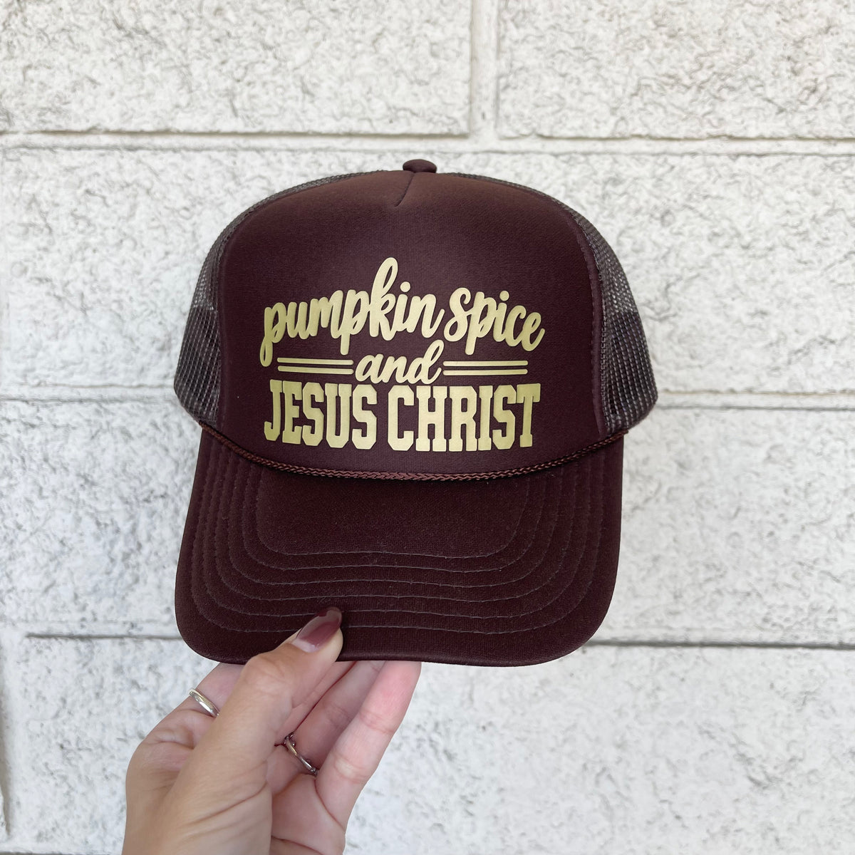 Pumpkin Spice & Jesus Christ Trucker Hat