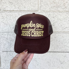 Pumpkin Spice & Jesus Christ Trucker Hat