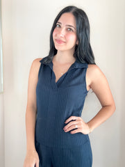 Variegated Rib Sleeveless Jonny Collar Top