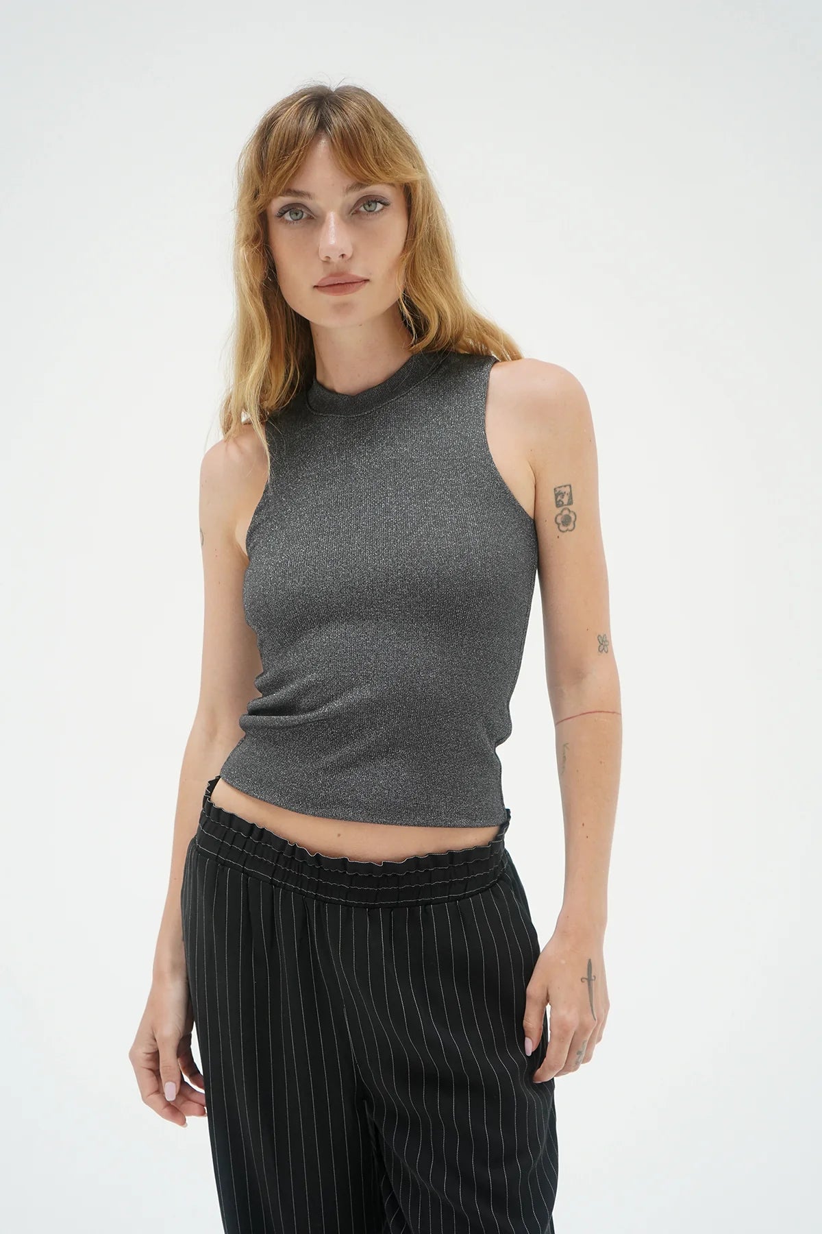 Double Layer Lurex Rib Sleeveless