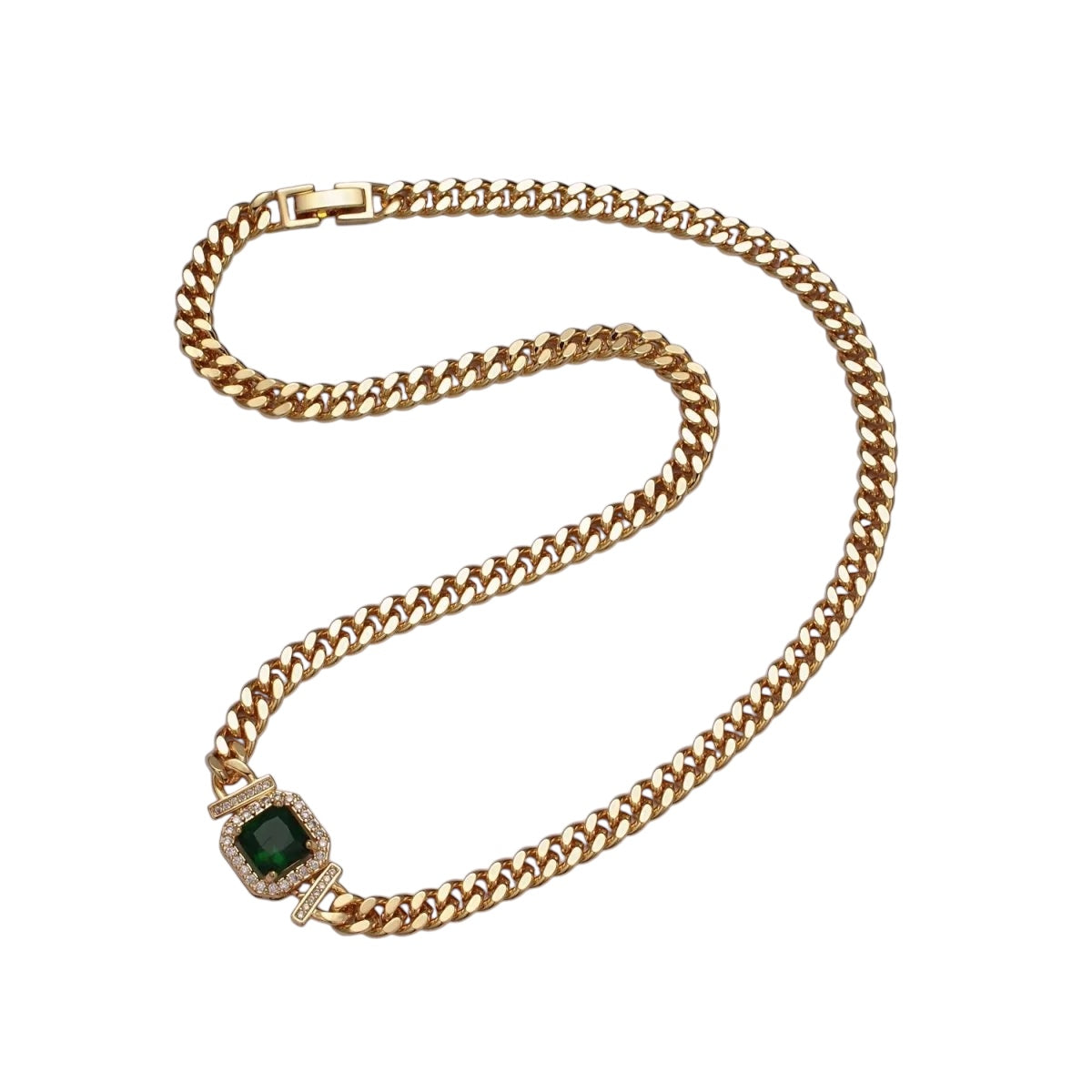 Gold 18" CZ Curb Chain Necklace