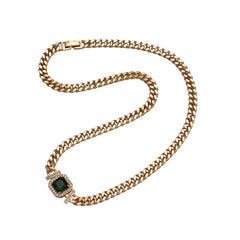 Gold 18" CZ Curb Chain Necklace