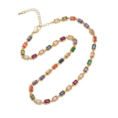 Multicolor CZ Baguette Necklace - Gold Filled