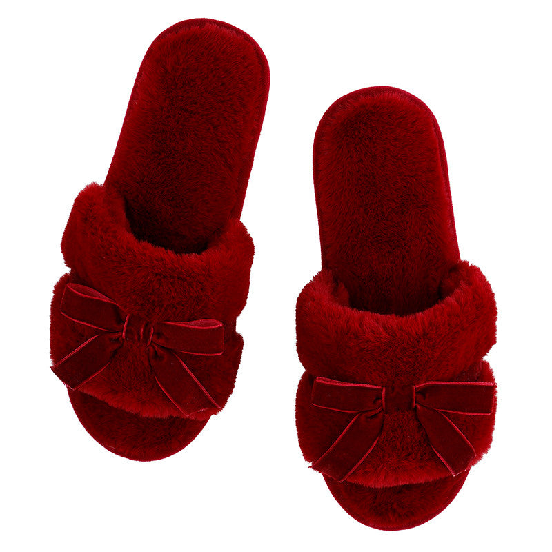 Plush Velvet Bow Slippers