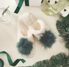 Plush Pom Pom Slippers