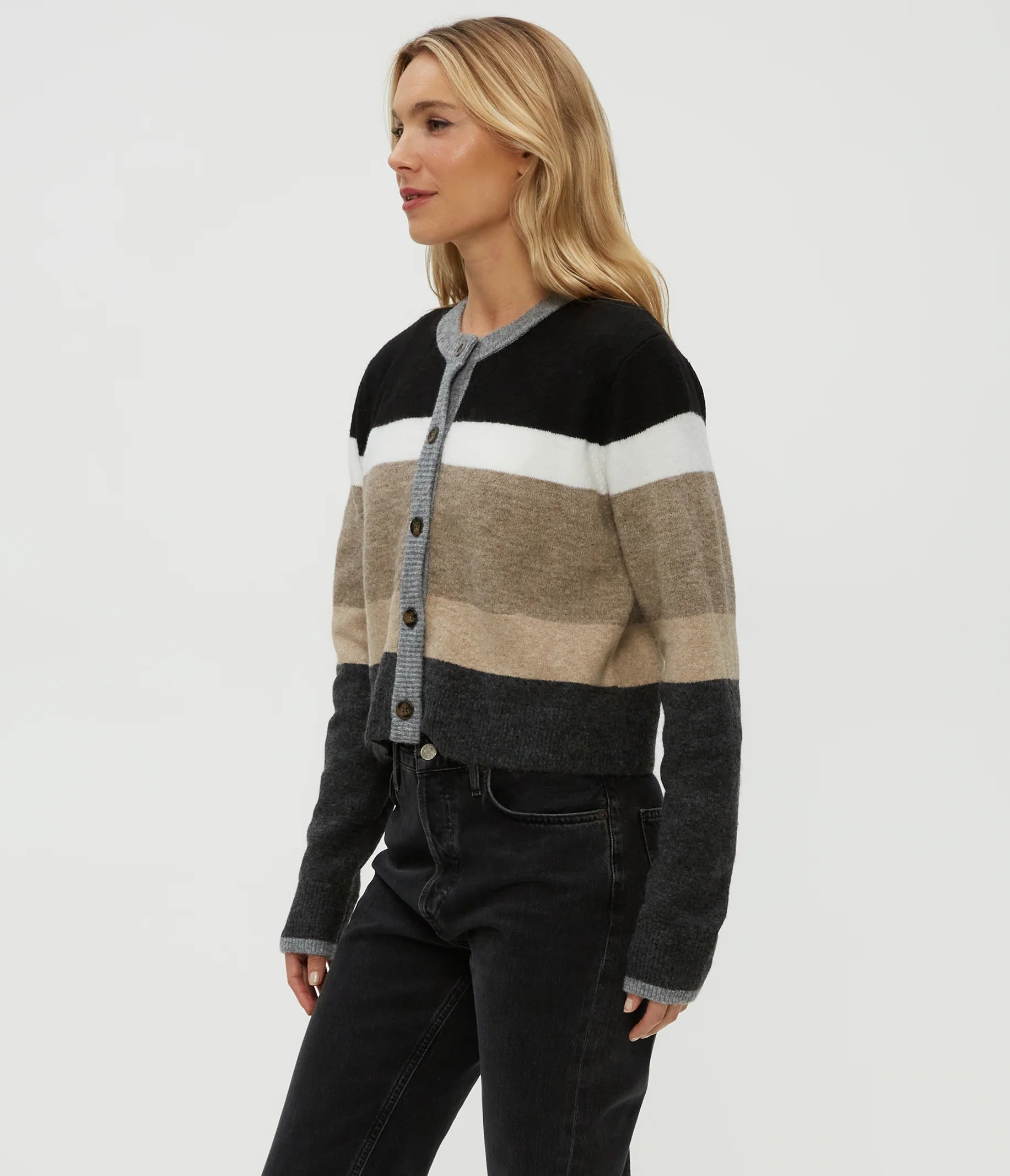 Fiona Stripe Crew Neck Cardigan