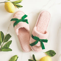Teddy Velvet Bow Slippers