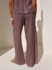 Linen Double Piped Wide Leg Pant