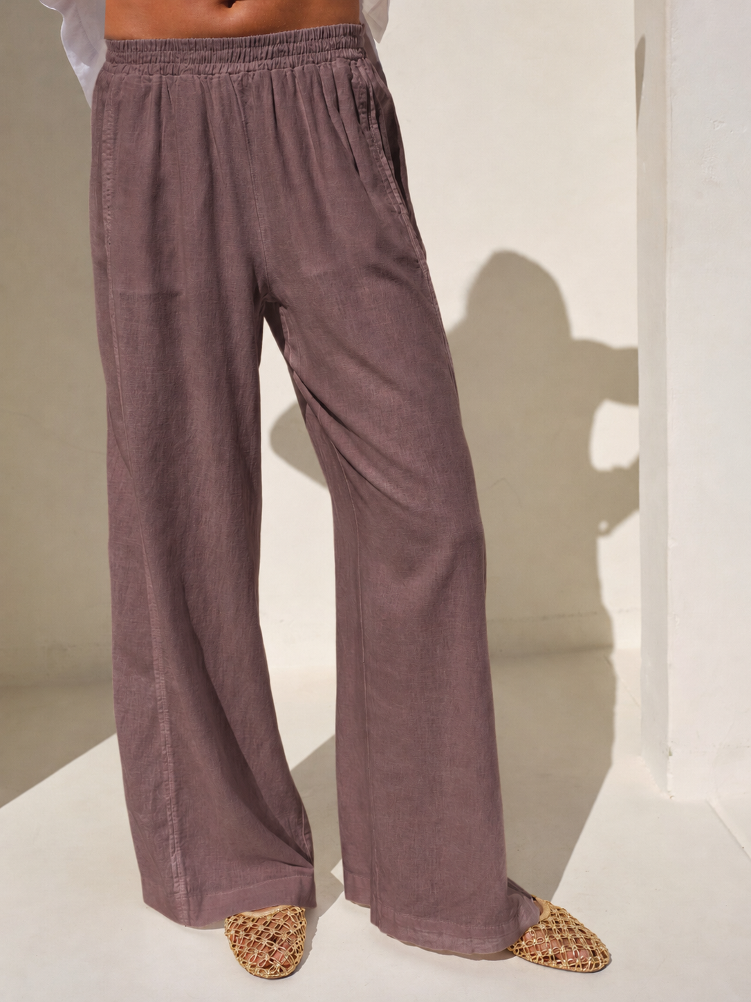 Linen Double Piped Wide Leg Pant