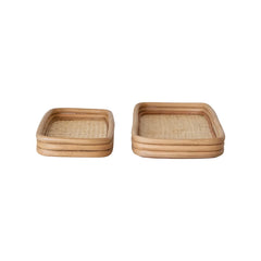 Decorative Hand-Woven Rattan Trays, Set of 2