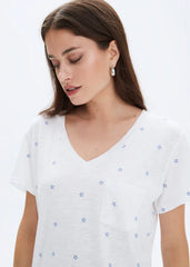 All Over Blue Stars V Neck Wide T-Shirt