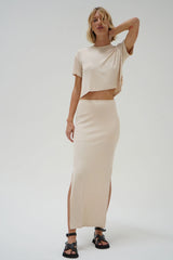 Steph Ribbed Skirt - Bone